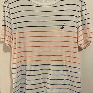Nautica Men's Striped Tee in Black, Orange, and Blue